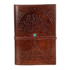 CraftShades - Refillable Leather Diary - Feather with Birds, Leaf of Tree Embossed with Quote 125 GSM Plain 200 Papers Notepad for Men and Women - Size 6 x 8.5 Inch (Tree Embossed)