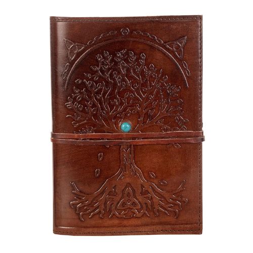 CraftShades - Refillable Leather Diary - Feather with Birds, Leaf of Tree Embossed with Quote 125 GSM Plain 200 Papers Notepad for Men and Women - Size 6 x 8.5 Inch (Tree Embossed)