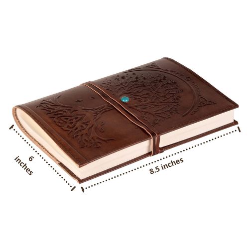 CraftShades - Refillable Leather Diary - Feather with Birds, Leaf of Tree Embossed with Quote 125 GSM Plain 200 Papers Notepad for Men and Women - Size 6 x 8.5 Inch (Tree Embossed)