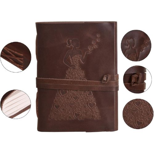 CraftShades - Leather Diary - Princess with Heart Embossed Diary Vintage Artist Sketchbook, Scrapbook, Drawing &amp; Writing Diary with Leather Bound Plain Paper 5 X 7 inch (Dark Princess)