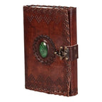 CraftShades - Leather Diary with Antique Green Stone Handmade Leather Bound Diary for Men and Women Unlined 5×7 inches Size 200 Pages Travel Diary with Antique Lock Best Choice of Gift for Raksha Bandhan Day (Green Stone)