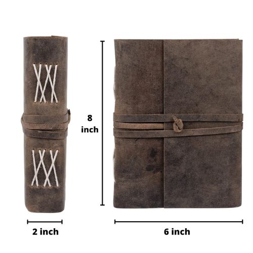 CraftShades - Leather Diary Antique Handmade Journal with Plain Paper for Men and Women, Gift for Raksha Bandhan as Art Sketchbook, Travel Diary and Notebooks to Write 6 x 8 Inch (Plain Paper)