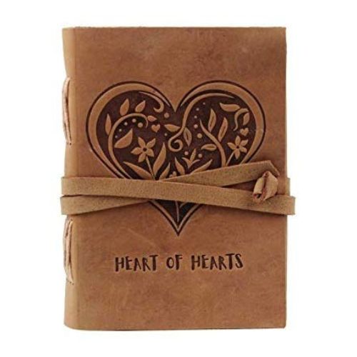 CraftShades - Leather Diary - Antique Handmade Leather Heart of Hearts Bound Notepad for Men and Women Plain Paper Travel Diary and Notebooks to Write 7 x 5 Inch (Camel Brown)