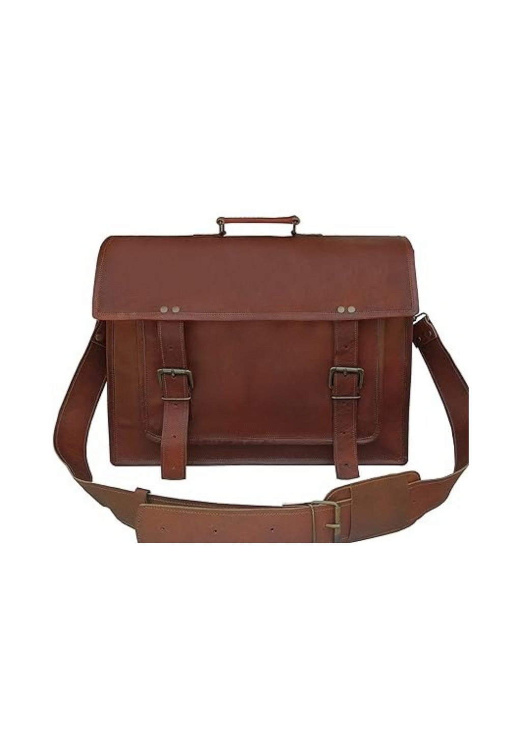 Craftshades – 11*15 Inch | Double Strip Handcrafted Messenger goat Leather Bag (Brown) | 100% Genuine Leather