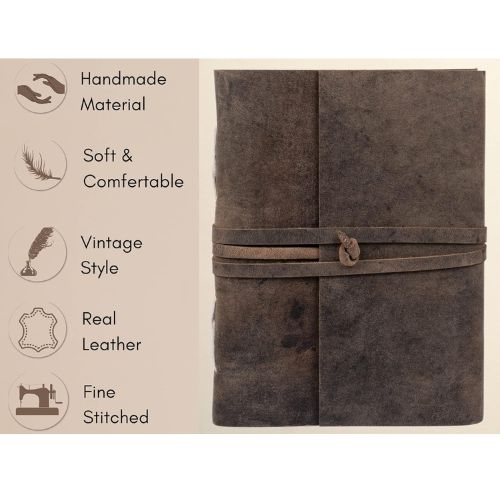 CraftShades - Leather Diary Antique Handmade Journal with Plain Paper for Men and Women, Gift for Raksha Bandhan as Art Sketchbook, Travel Diary and Notebooks to Write 6 x 8 Inch (Plain Paper)
