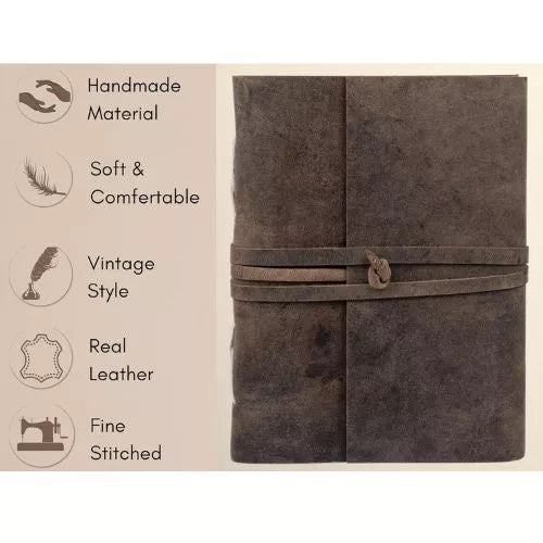 Handmade Leather Journal – Antique Style, Plain Pages (6x8")