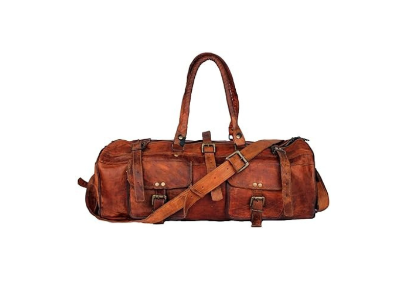 Craftshades - 3 Outer Pockets 24" (Expandable) Edge Handcrafted Duffle Goat Leather Bag | 100% Genuine Leather