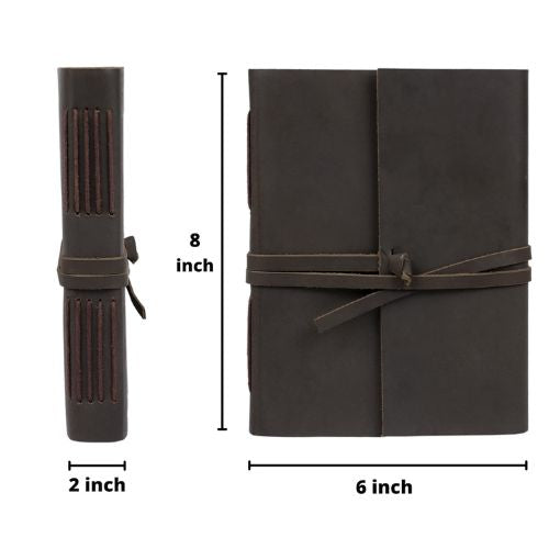 CraftShades - Handmade Vintage Leather Diary with Plain Paper for Men and Women, Raksha Bandhan Gift as Art Sketchbook, Travel Diary and Notebooks to Write, Best Rakhi Gift - 6 x 8 Inches - (Dark Brown)