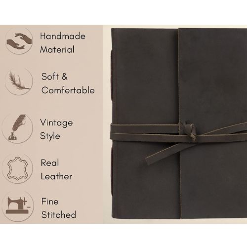 CraftShades - Handmade Vintage Leather Diary with Plain Paper for Men and Women, Raksha Bandhan Gift as Art Sketchbook, Travel Diary and Notebooks to Write, Best Rakhi Gift - 6 x 8 Inches - (Dark Brown)