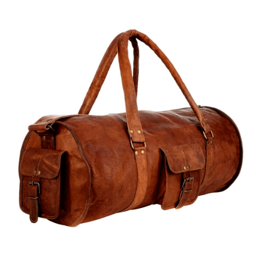 Craftshades - Handcrafted 28" Curved Duffle Leather Bag | 100 Genuine Leather
