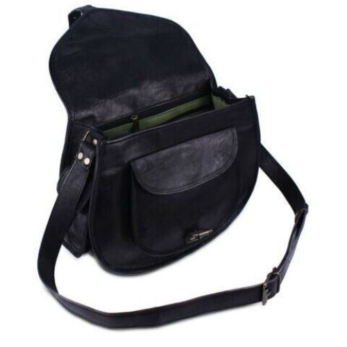 CraftShades - Cross body Black Leather Sling Bag Women Purse Satchel Bag Shoulder Bag Gift Bag