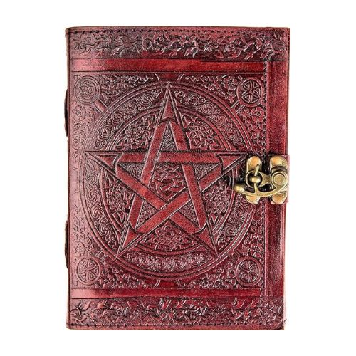 Craftshades -Handmade Leather Diary Embossed with star, journey &amp; double wolf Diary with Antique Lock for Artist Sketchbook, Scrapbook, Drawing, Writing etc .Size 5 * 7 inch 