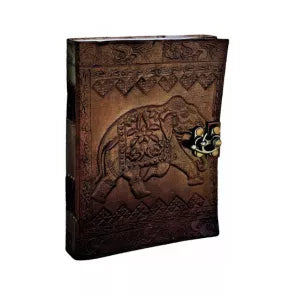 Handcrafted Leather Journal – Elephant Embossed, Lock (7x5")