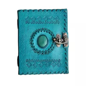Handcrafted Leather Journal – Aqua Blue, Stone Lock (7x5")