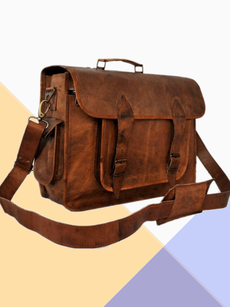 Craftshades – Big Pocket Two Side Pockets 16″12 Handcrafted Leather Laptop Bag | 100% Genuine Leather
