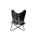 CraftShades Handmade Hairon Leather Butterfly Chair Black Colour