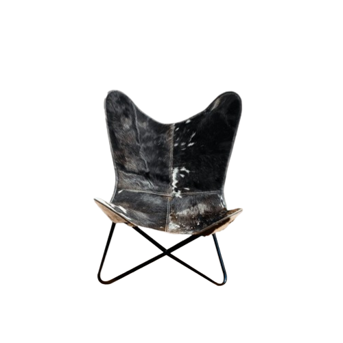 CraftShades Handmade Hairon Leather Butterfly Chair Black Colour