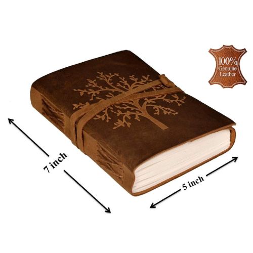 Handcrafted Leather Journal – Tree Embossed, Brown (7x5")