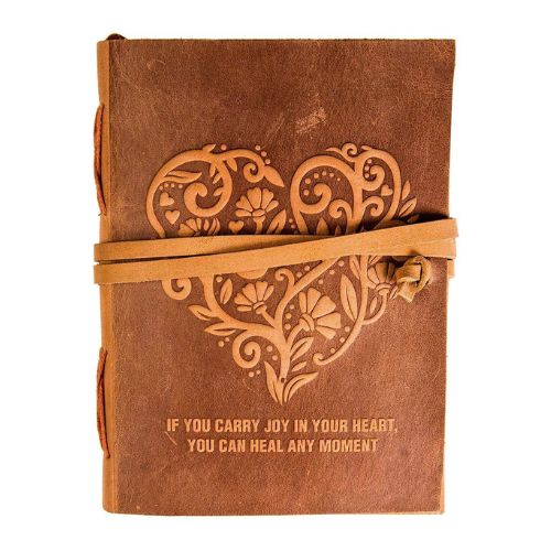 CraftShades - Leather Diary Heart with Quote Antique Handmade Leather Bound Notepad for Men and Women Unlined Paper Travel Diary and Notebooks to Write 7 x 5 Inches (Heart With Quote)