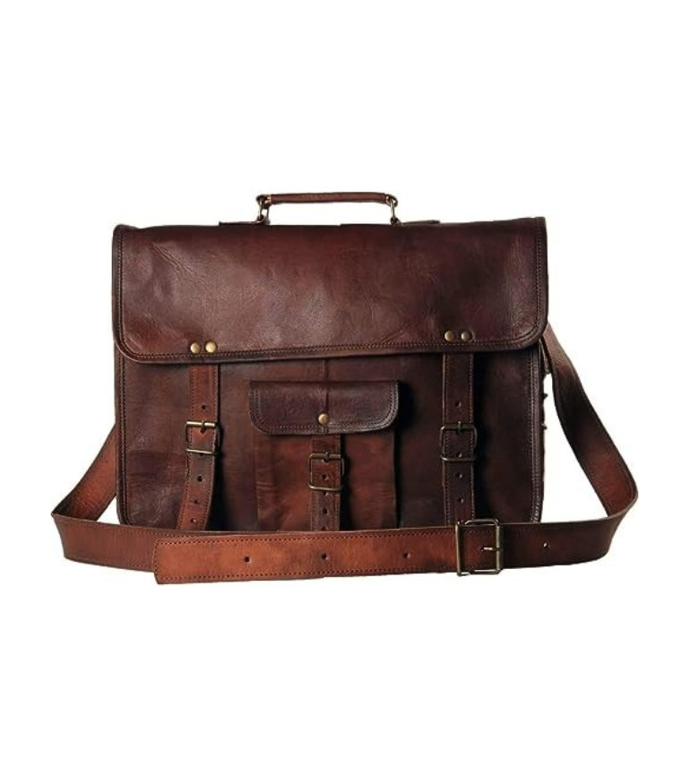 Craftshades - 13 inch Handcrafted Front Pocket Leather Bag for Unisex | 100% Genuine Leather