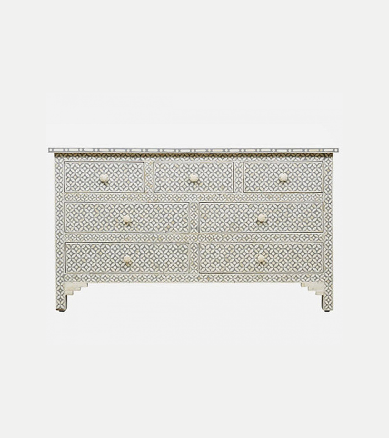 Bone Inlay Chest of 7 Drawers Geometric Design in Grey Color