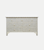 Bone Inlay Chest of 7 Drawers Geometric Design in Grey Color