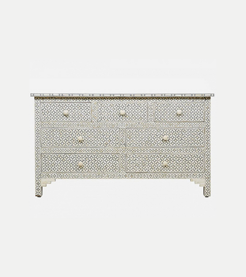 Bone Inlay Chest of 7 Drawers Geometric Design in Grey Color