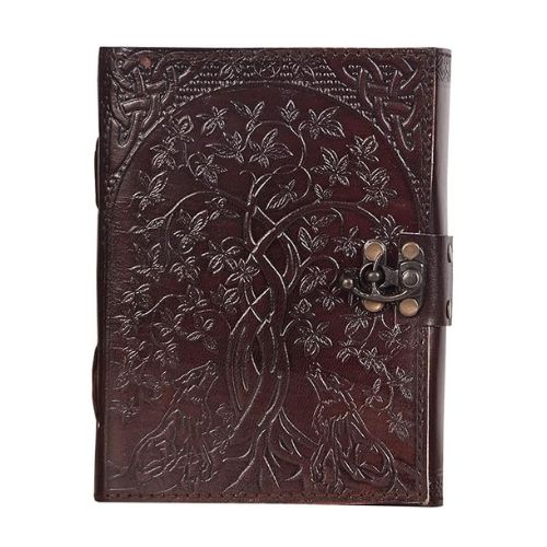 CraftShades- Handmade Leather Diary Embossed with star, journey &amp; double wolf Diary with Antique Lock for Artist Sketchbook, Scrapbook, Drawing, Writing etc .Size 5 * 7 inch (DOUBLE WOLF)