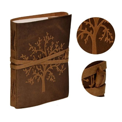 Handcrafted Leather Journal – Tree Embossed, Brown (7x5")