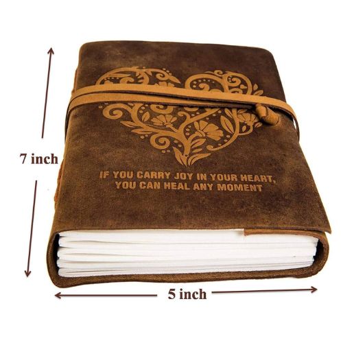 CraftShades - Leather Diary Heart with Quote Antique Handmade Leather Bound Notepad for Men and Women Unlined Paper Travel Diary and Notebooks to Write 7 x 5 Inches (Heart With Quote)