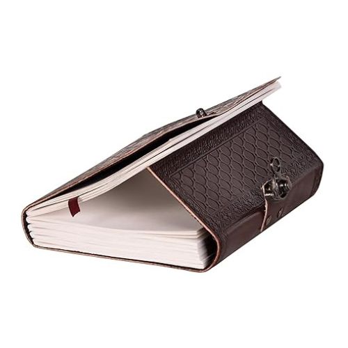 CraftShades- Handmade Leather Diary Embossed with star, journey &amp; double wolf Diary with Antique Lock for Artist Sketchbook, Scrapbook, Drawing, Writing etc .Size 5 * 7 inch (DOUBLE WOLF)