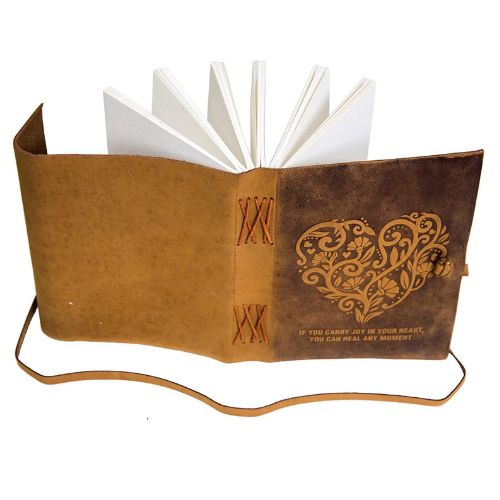 CraftShades - Leather Diary Heart with Quote Antique Handmade Leather Bound Notepad for Men and Women Unlined Paper Travel Diary and Notebooks to Write 7 x 5 Inches (Heart With Quote)