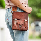 Craftshades – 9*11" front pocket Handcrafted Canvas+ Goat Leather Sling Bag | 100% Genuine Leather