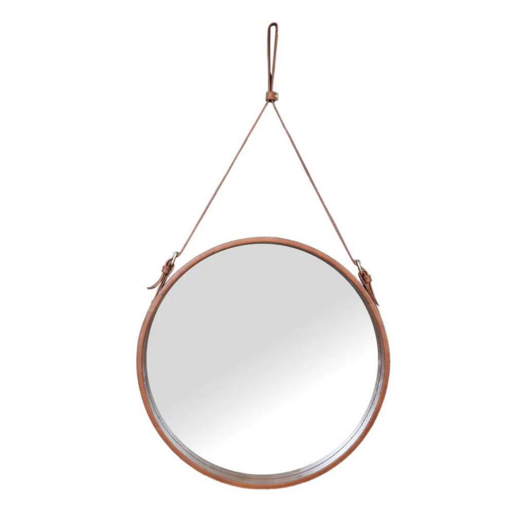 Tan Leather Hanging Mirror