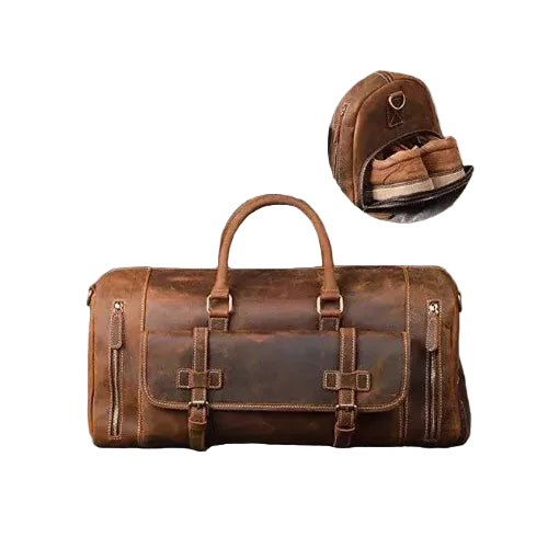Buffalo Leather Duffle Bag with Shoes Compartment