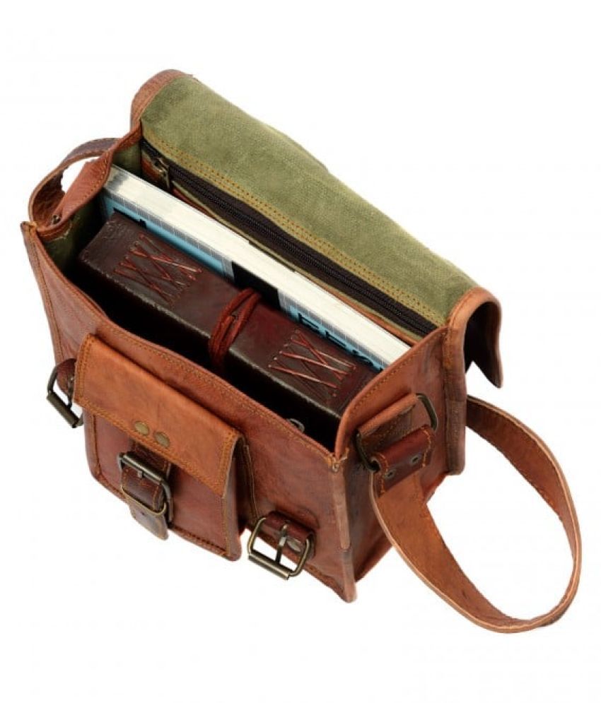 Craftshades – 11*15 Inch Front Pocket Handcrafted Mini Satchel Goat Leather Bag | 100% Genuine Leather