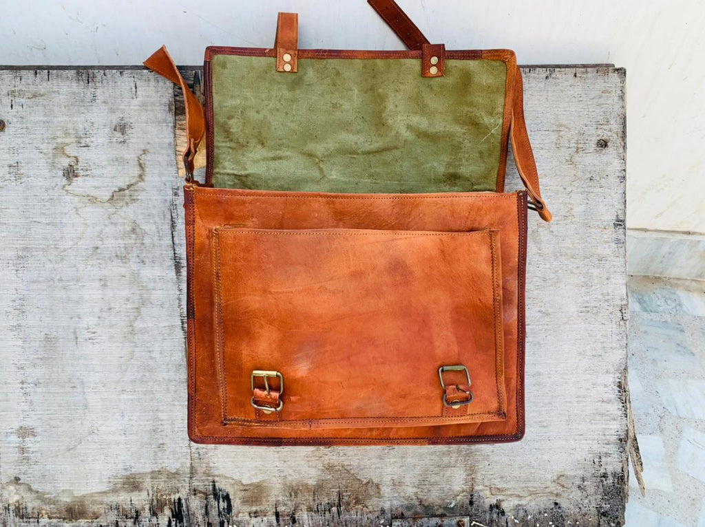 Craftshades – Double Strip Handcrafted Messenger Leather Bag (Brown) | 100% Genuine Leather