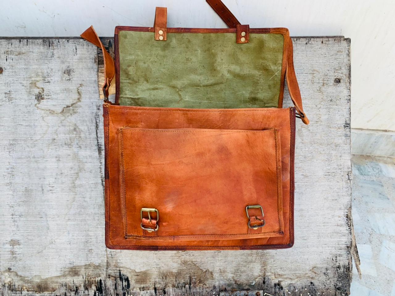 Craftshades – Double Strip Handcrafted Messenger Leather Bag (Brown) | 100% Genuine Leather