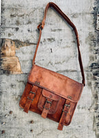 Craftshades – 13 Inch Single Pocket Double Strip Handcrafted Satchel Goat Leather Bag | 100% Genuine Leather