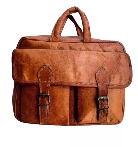 Craftshades - 11x15 Double Pocket Genuine Goat Leather Laptop Messenger