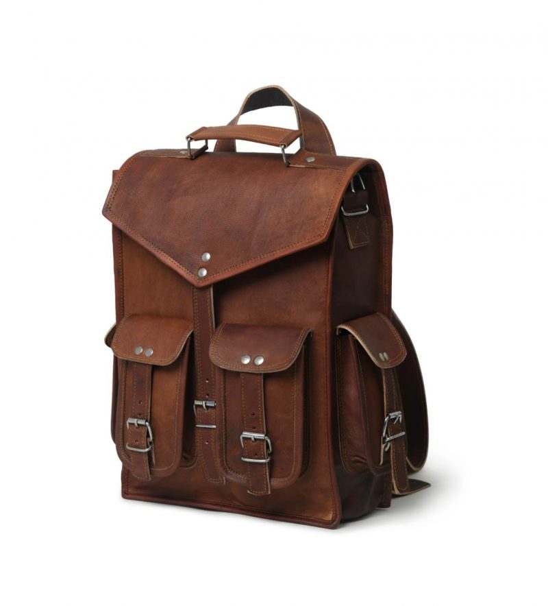 Craftshades 11×15″ 4 Pocket Handcrafted Leather Backpack – Dark Brown
