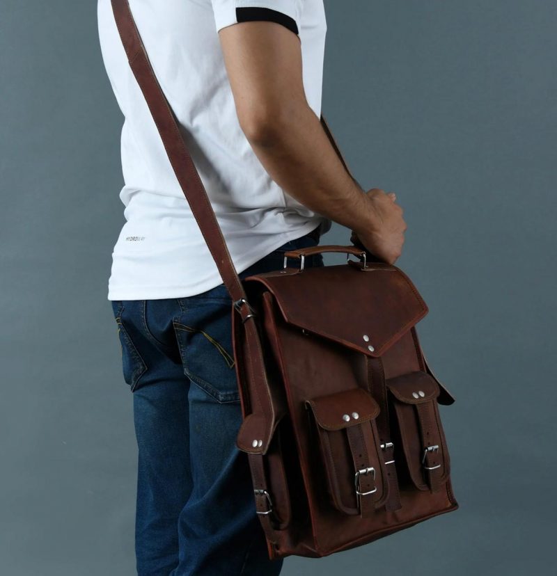 Craftshades 11×15″ 4 Pocket Handcrafted Leather Backpack – Dark Brown