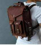 Craftshades 11×15″ 4 Pocket Handcrafted Leather Backpack – Dark Brown