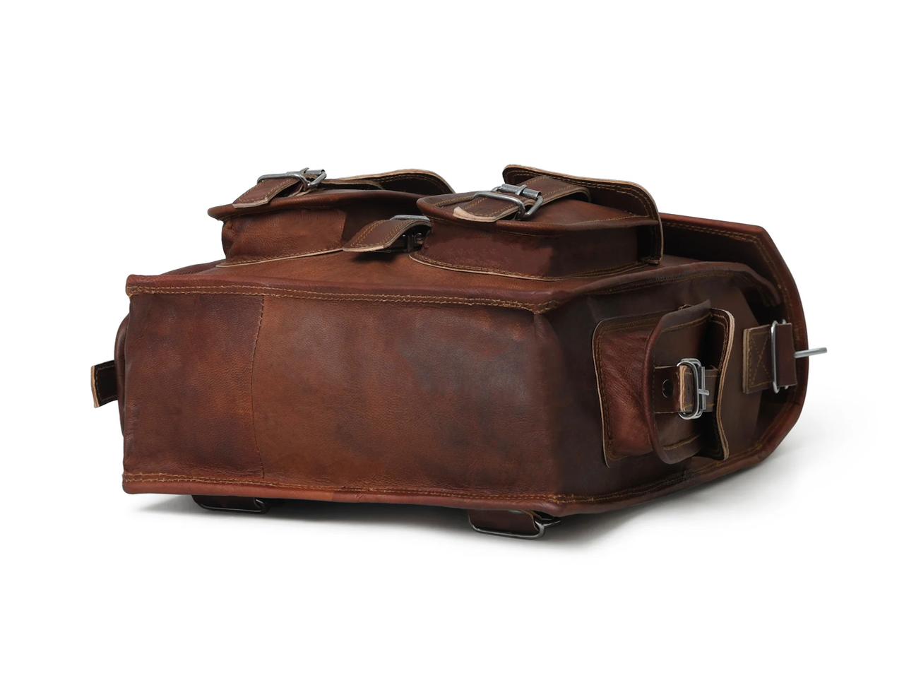 Craftshades – 12 x16 Inch 4 Pockets Dark Brown Handcrafted Leather Backpack | 100% Genuine Leather