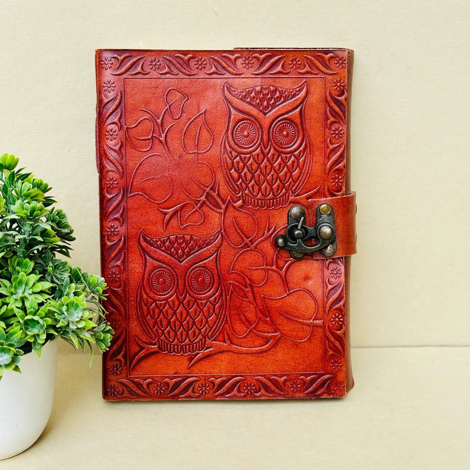 Celtic Owl Wisdom Leather Diary with Antique Lock