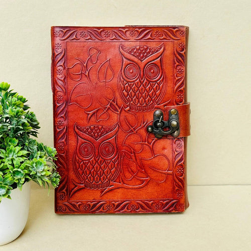 Celtic Owl Wisdom Leather Diary with Antique Lock