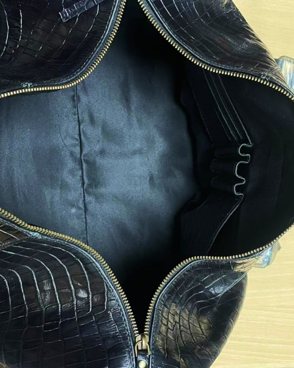 Forest Black Embossed Genuine Leather Duffle Bag