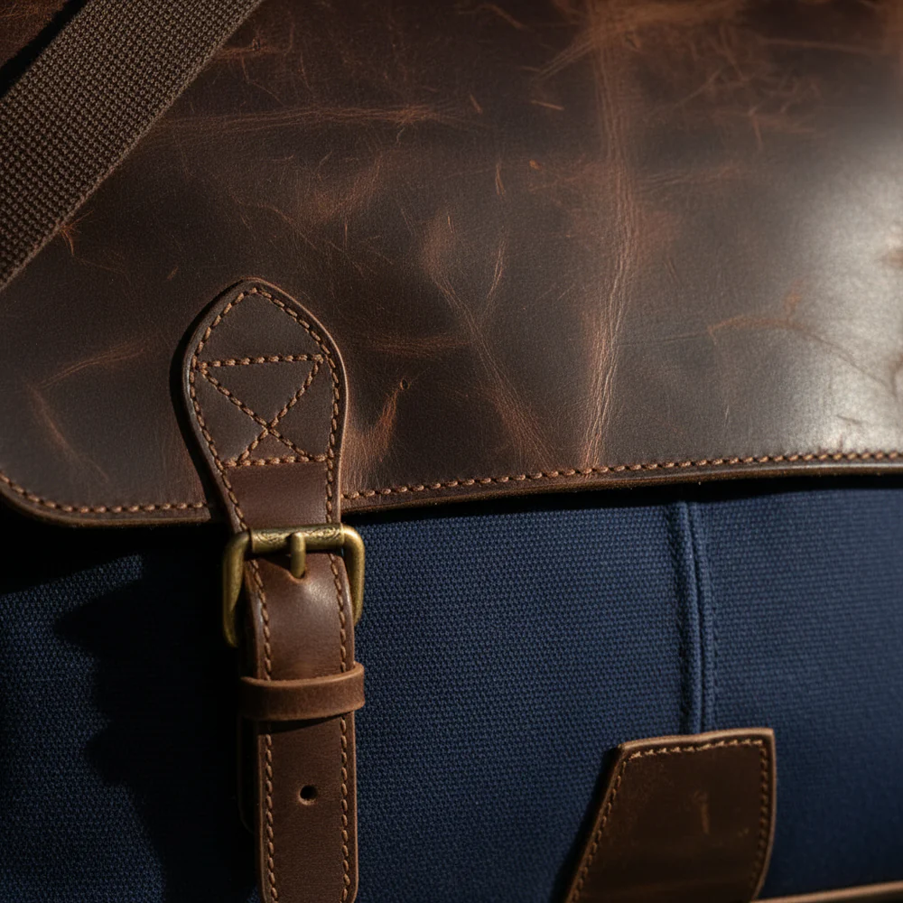 Craftshades – 11*15" Handcrafted Canvas+ Goat Leather Laptop Bag (Brown) | 100% Genuine Leather