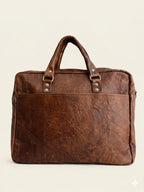Craftshades 16″ Double Strip Handcrafted Goat Leather Briefcase – Brown | 100% Genuine Leather