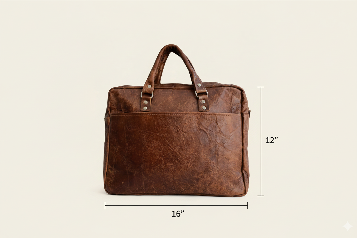 Craftshades 16″ Double Strip Handcrafted Goat Leather Briefcase – Brown | 100% Genuine Leather